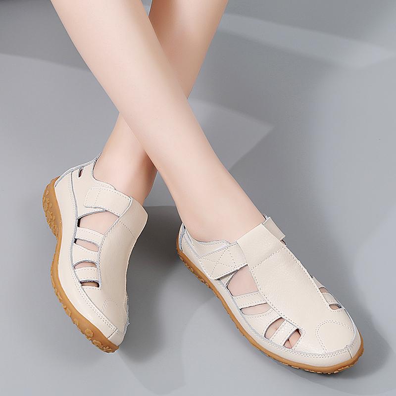 Women's Leather Sandals Loafers Soft Sole Vintage Shoes Flats for Ladies