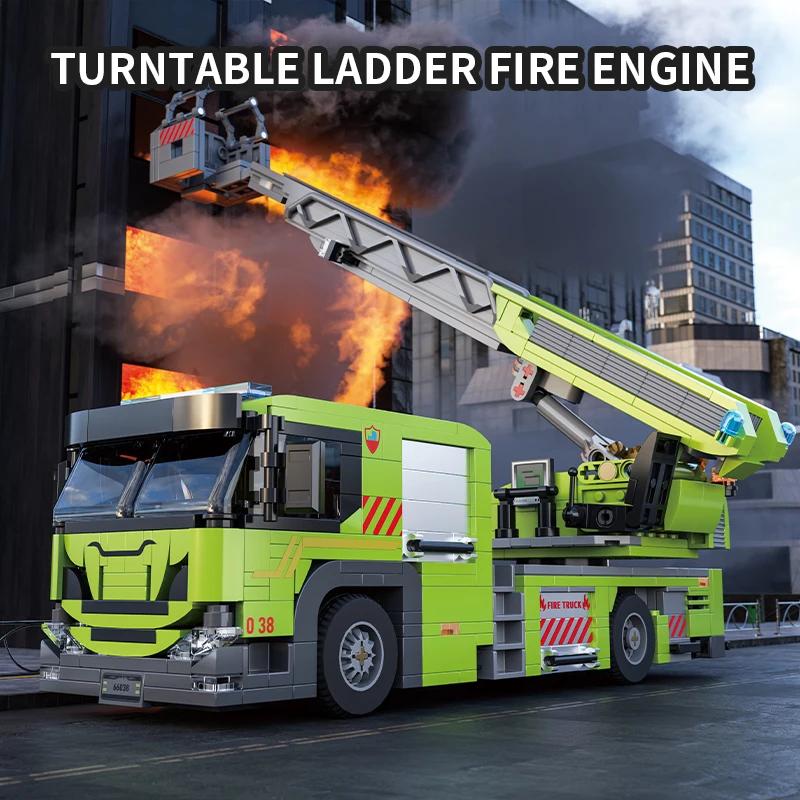 824PCS Fire Crane Engineer Truck Building Blocks Classic Turntable Ladder Fire Engine Model Bricks Diy Toys Kids Holiday Gifts