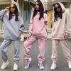 Women's Casual Fleece Hooded Two-Piece Sweatshirt Set - Loose Fit, Autumn/Winter 2023 Style
