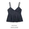 Kaslead New Arrival Women's Clothing Fashion Style Wavy Style Wide Hem V Neck Camisole Denim Tops 8197064