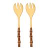 2Pcs Serving Utensils Cutlery 304 Stainless Steel Big Fork and Spoon with Natural Bamboo Handle Food Serving Salad Spork Server Spoon Tableware Set