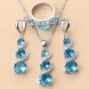 925 Mark Silver Wedding Dress Costume Bridal-Bridesmaid Jewelry Blue Stone Earrings and Ring Women Necklace Set Free Gift Box