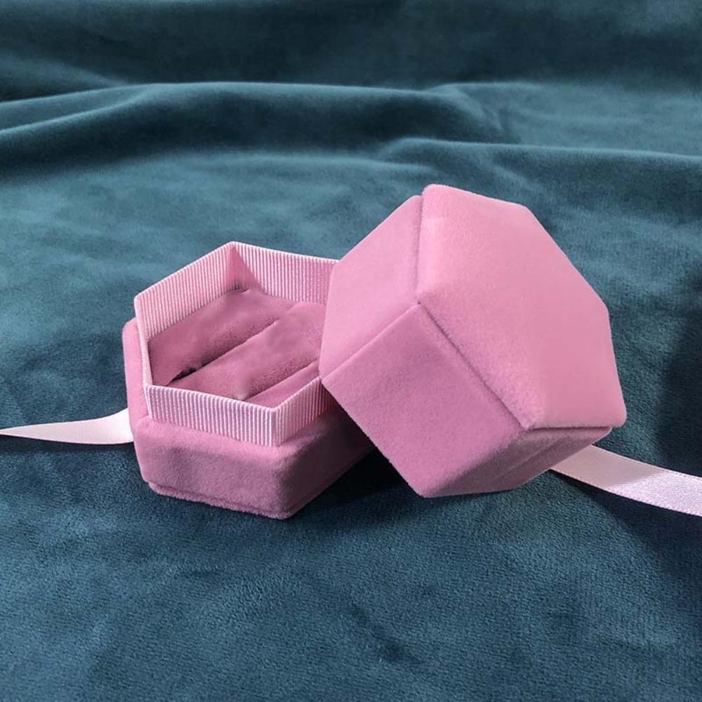 Three-dimensional Hexagonal Jewelry Box Velvet Ring Display Case Flocking Ring Box  Party