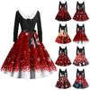 Women's Fashion Round Neck Casual Slim Christmas Printed Long Sleeve Dresses