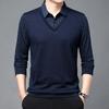 Spring and Autumn Men's Long-Sleeved Fake Two-Piece T-shirt Middle-Aged Leisure Striped Daddy Men's Outfit Polo Shirt
