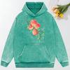 Fresh Peaches On Branches Print Washed Hoodie Female Autumn Trendy Sweatshirt Vintage Loose Hoodies Street Cotton