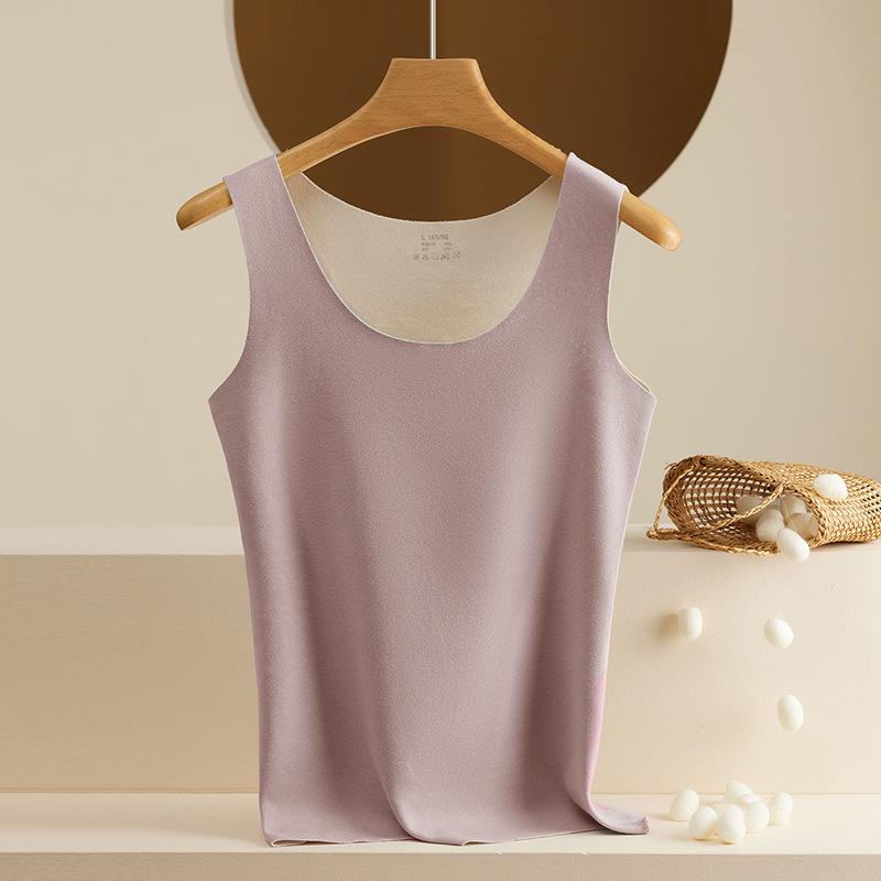 "Seamless German Velvet Warm Women's Vest with Thickened AB Surface, Large U-Neck, Perfect for Autumn and Winter"