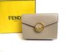 Authentic F IS FENDI FF Khaki Brown Leather Micro Trifold Wallet #9603 Refurbished