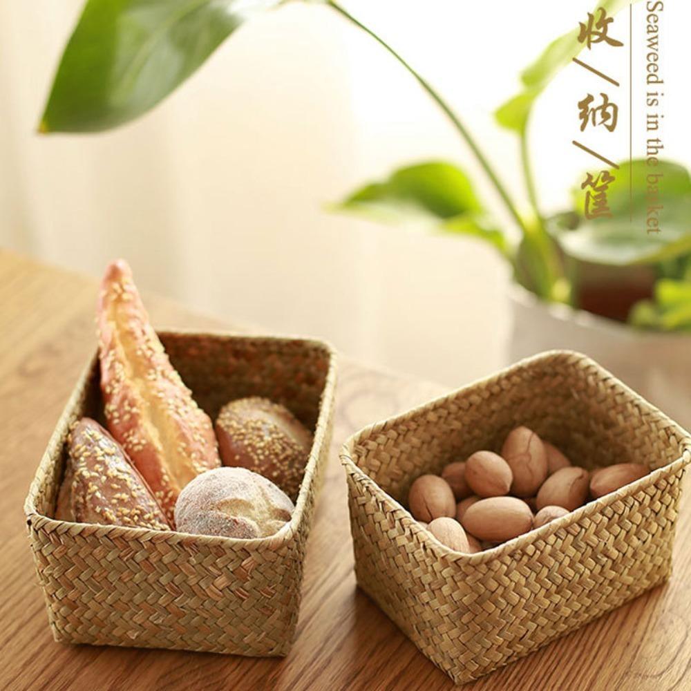 Decor Cosmetic Storage Container Woven Seagrass Storage Baskets Straw Rattan Basket Picnic Basket