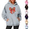 Women's Sweatshirts O-neck Long Sleeve Christmas Printed Top Solid Color Hoodie