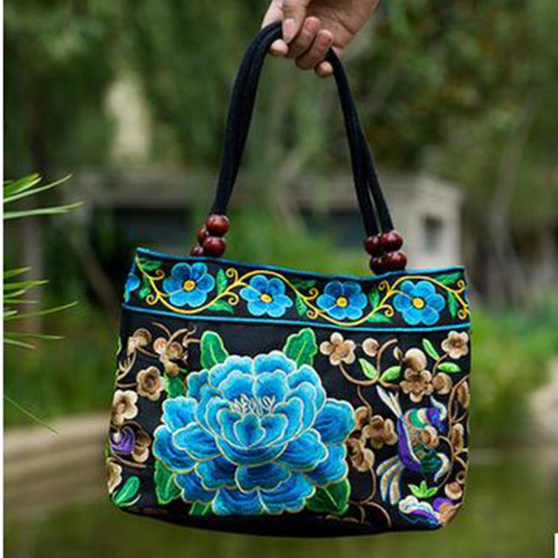 Fashion Embroidery Women Small Handbags National Floral Embroidered Lady Top-handle Bags Single-layer Beading Falp Carrier