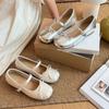 Silver Square Head Light Mouth Mary Jane Single Shoes Women's 2025 New French Bow Word with Ballet Flats