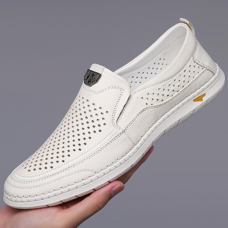 2024 Summer Shoes for Men Genuine Leather Sandals New Hollow Out Slip-on Loafers Fashion Breathable Leather Casual Shoes