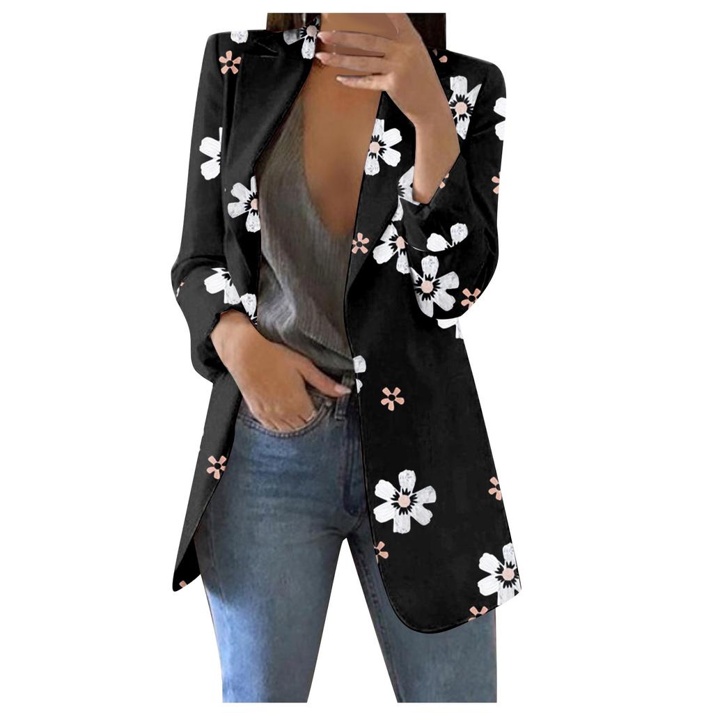 Women's Casual Fashion Print Lapel Long Sleeve Slim Fit Small Button Jacket