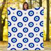 Evil Eye Blanket Turkish Nazar Spiritual Art Blanket Vintage Mid Century Flannel Blanket Sofa Chair Throw Blanket Travel Blanket