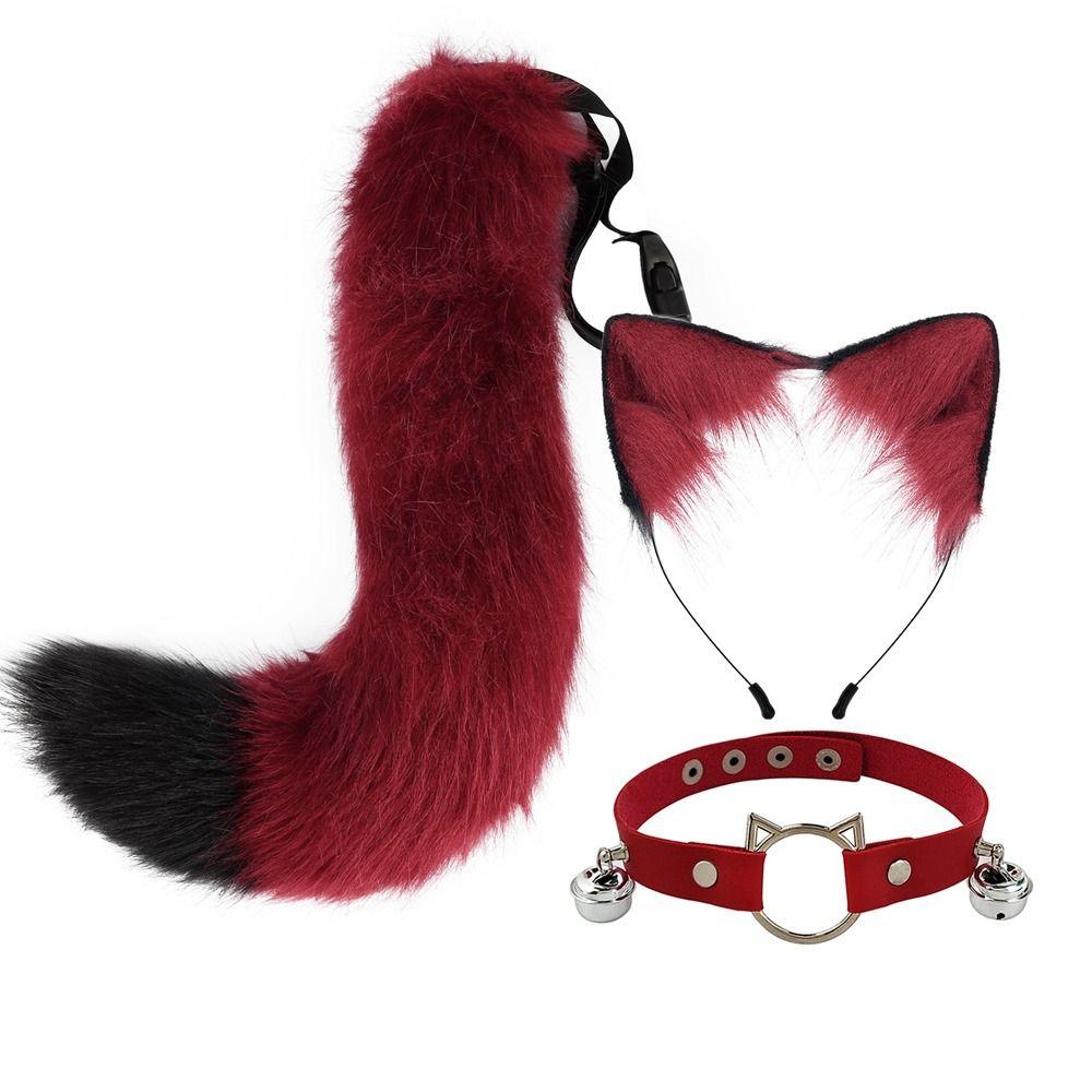 Simulation Fake Fox Wolf Tail Masquerade Party Ears Hair Hoop Novelty Tail Set Halloween Day