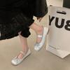 Low Heel Light Mouth Silver Single Shoes Women's 2025 Spring and Autumn New Soft-soled Ballet Shoes Retro French Mary Jane Shoes