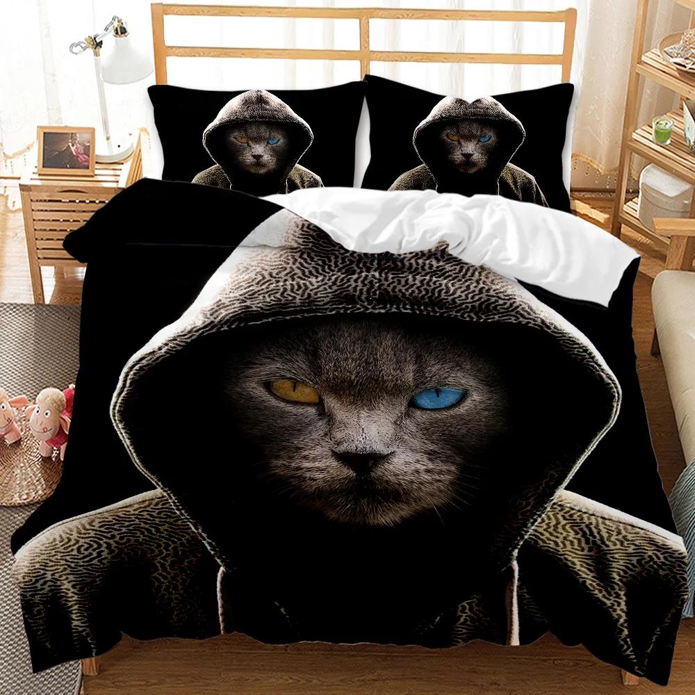 Cat Duvet Cover Set Cool Cat In Hat With Sharp Eyes Animal Twin Bedding Set Bedclothes Queen King Size Polyester Qulit Cover