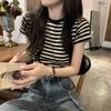 Women's 2025 Retro Striped Slim T-Shirt - Short-Sleeved Summer Design