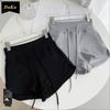Hong Kong Gray Casual Pants Women's Summer High-waisted Shorts Draw Rope Sports Pants Design Sense Slit Hot Pants Straight Pants
