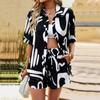 Summer Women's Fashion Printed Loose Casual Shirt Shorts Two-piece Set