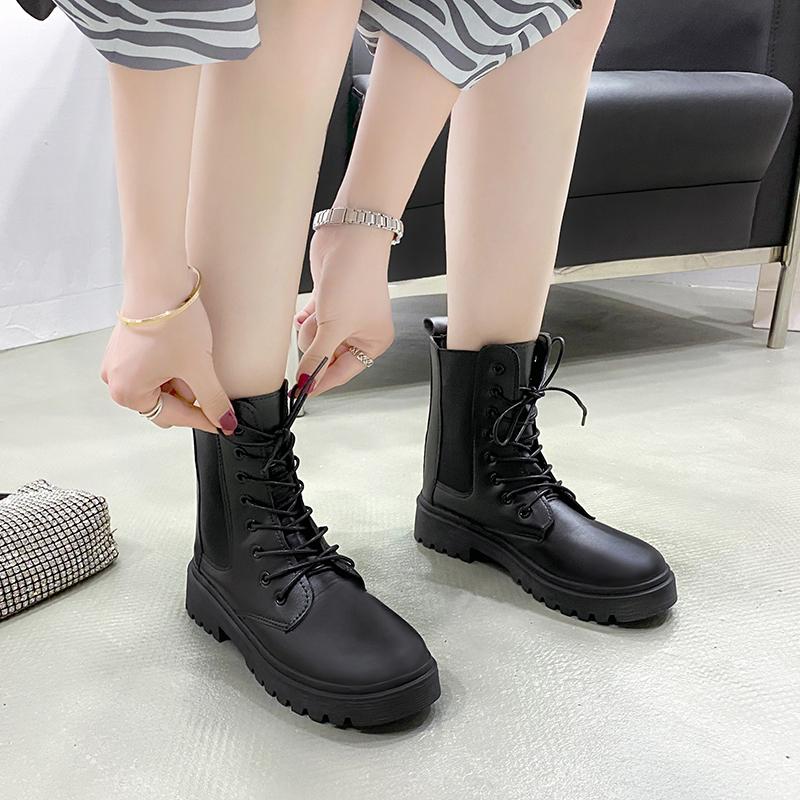 Size 42 Women Motorcycle Ankle Boots Wedges Female Lace Up Platforms Black Shoes Woman Botas Mujer