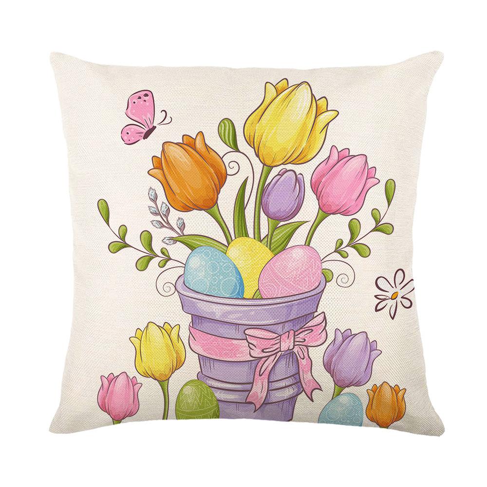 Cartoon Black and White Plaid Rabbit Print Pillow Cover Western Easter Home Living Room Cushion Cover Pillow