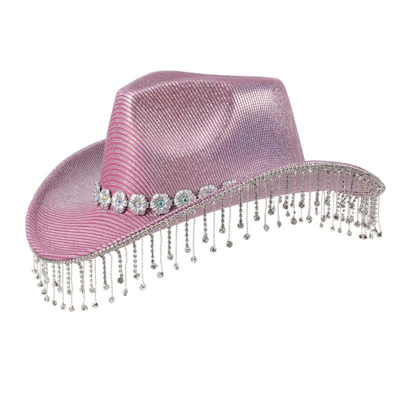 Heavy Diamond Cowboy Hats Tassels Crystal Hat for Disco House Cocktails Parties Vacation Sparkly Tassels for Comedian