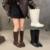 Two Wear Wide Tube High Boots Square Head Low Heel Boots 2025 Autumn New Versatile Women's Shoes