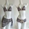 2024 Jenny Star Retro Plaid Lace Bikini: Halter Tie, Low Waist, Drawstring Swimsuit for Women.