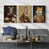 Funny Renaissance Portrait Painting Canvas Print Poster Wall Art Animal Head Human Body Picture for Living Room Home Decoration