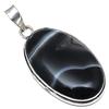 Pendant Gray Botswana Agate Gemstone Handmade Silver Jewelry 2.25"