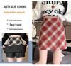 Women's High-Waist Wool Plaid Retro A-Line Skirt - Autumn/Winter Collection, Slim Fit, Short Length