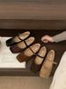 Retro Flat Bottom Square Head Mary Jane Shoes Suede 2025 New Spring Soft Sole One Word with Single Shoes Women's Shoes