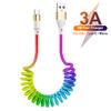 Spring Cable Rainbow Retractable 3A Fast Charging Data Cable Type C Micro USB Ios Flexible Elastic Stretch Charger For Samsung