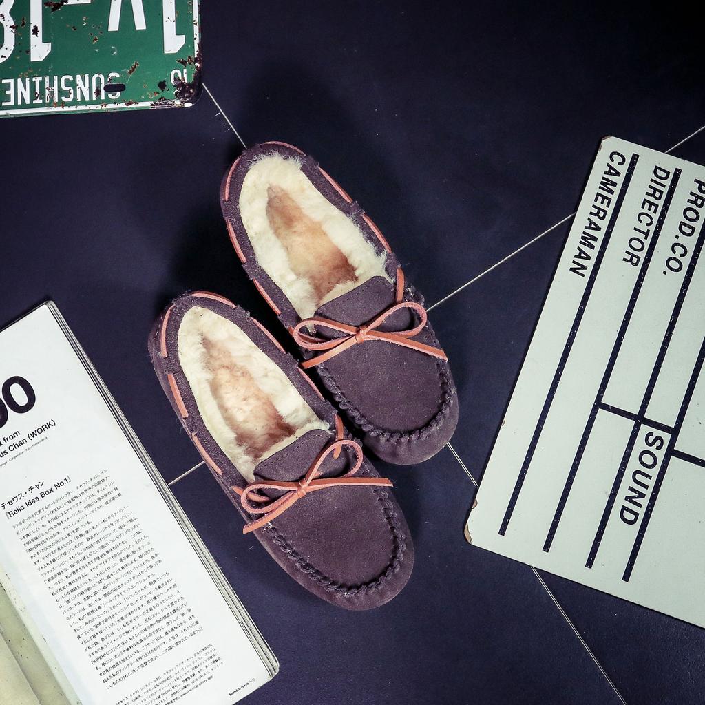 Women Winter Warm 100% Genuine Leather Flat Shoes Casual Loafers Slip On Women's Flats Plush Shoes Moccasins Lady 2024