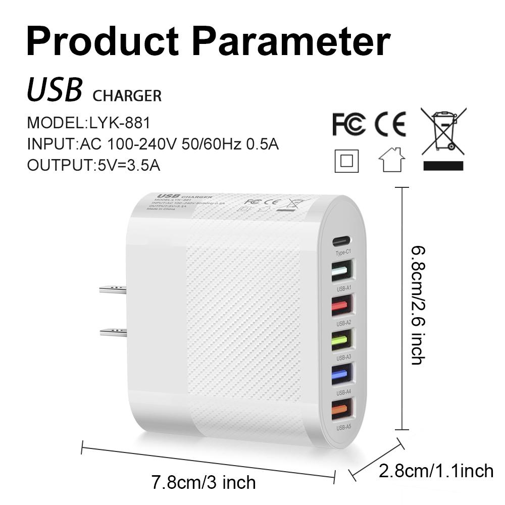 6 Ports USB Type C Charger PD Fast Charging Adapter Quick Charge3.0 For iPhone Samsung Xiaomi Phone Wall Charger Plug #3