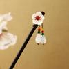 Handmade Flower Hair Sticks Chinese Style Party Hair Bun Decorative Wooden Hairpin  for Women Girls