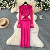 Autumn Spring Women Full Sleeve Luxury Beading Knitted Sweater Party Dress Long Midi Sheath Bodycon Pullover Dresses