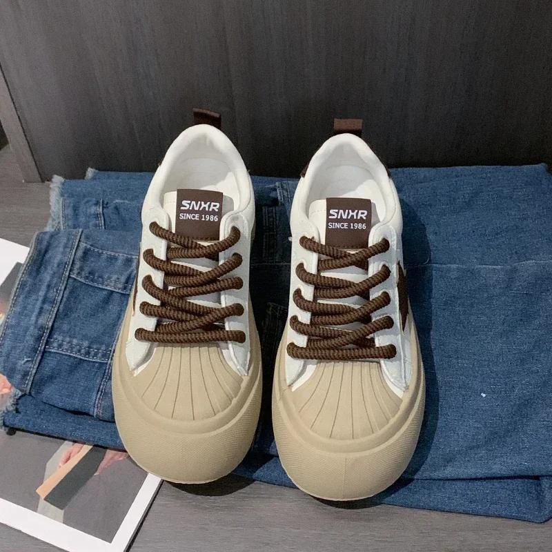 White Shoes Women's Casual Sneakers for Women Vintage Fashionable Lightweight Leather Spring Autumn Student Shoes