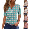 Women's Casual Floral Print V-Neck Short Sleeve Decorative Button T-Shirt Top