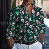 New Cross Border Christmas Shirt, New Flip Collar Digital Printed Casual Slimming Long Sleeve Shirt, Multi Color Shirt for Men