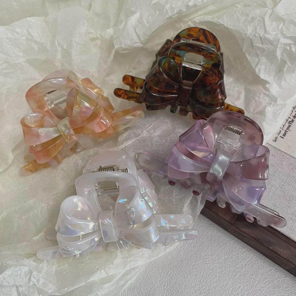 "Korean Mermaid Double-Sided Bow Hairpin: Elegant Acetic Acid Shark Clip"