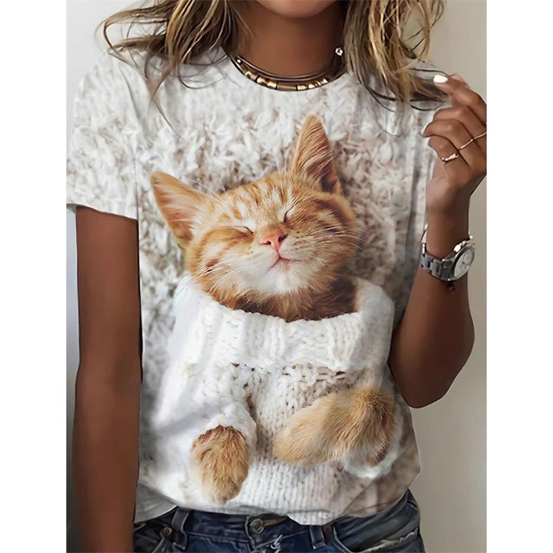 Summer 3d Pattern Printing Beautiful Women's Animal Print Short-sleeved T-shirt Casual Fashion Blouse Suitable for Daily Wear