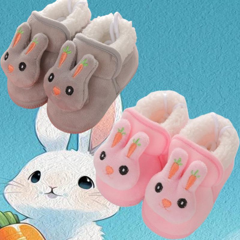 Winter New Plush Thick Baby Cute Rabbit Cartoon Children Comfortable Soft Wear-resistant Soft Sole Non-slip Toddler Shoes
