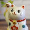 Japanese Storehouse Stylish Ornament Pottery Kutani Ware Right Hand Lucky Cat Shochiku Plum Feng Shui Good Luck Interior Japanese Style Accessories