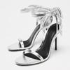 Fashion Silver Bow Decoration Brand High Heel Sandal Women Fashion Ankle Strap Buckle Designer Heels Elegant Banquet Bridal Evening Shoe