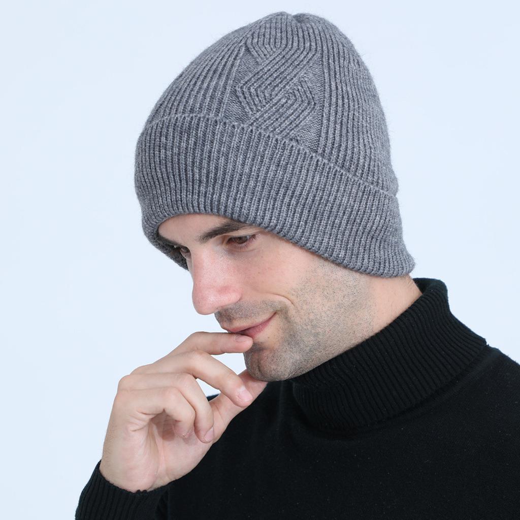 New Autumn and Winter Men's Cable Knitted Woolen Hat with Velvet and Thickened Knitted Warm Cycling Ear Protection and Cold Proof Pullover Hat