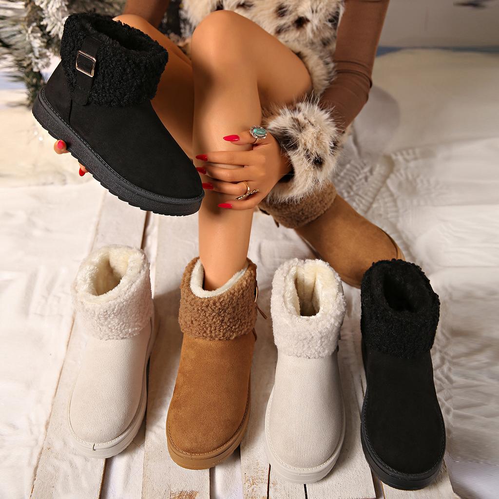 Snow Boots Women's New Wool Tube Buckle Fashion Casual Winter Warm Piled Thickened Cotton Shoes Boots