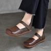 Retro Genuine Leather Square Toe Flat Shoes Soft Sole Handmade Solid Color Women's Shoes
